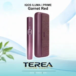 Premium IQOS ILUMA i PRIME device and holder in deep Garnet Red finish