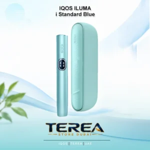 Sleek IQOS ILUMA i Standard device in Breeze Blue induction heated tobacco system.