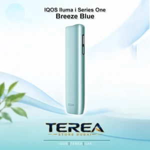 Lightweight IQOS ILUMA i ONE device in metallic Breeze Blue with auto-start function.