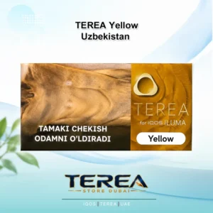 TEREA Yellow Uzbekistan pack offering a mellow toasted tobacco profile accented with light citrus and herbal notes for IQOS ILUMA