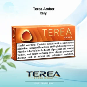 TEREA Amber Italy pack featuring balanced roasted tobacco with subtle woody and nutty aromas for IQOS ILUMA