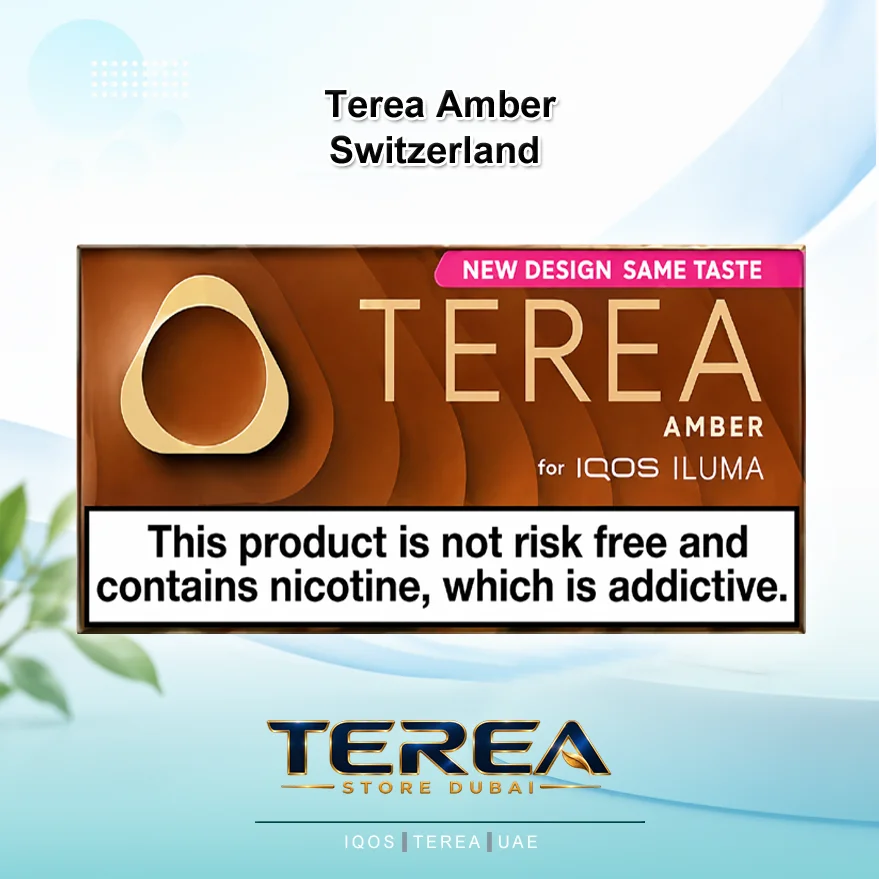 Terea Amber Switzerland TEREA Amber Switzerland pack featuring balanced roasted tobacco with subtle woody nuances for IQOS ILUMA